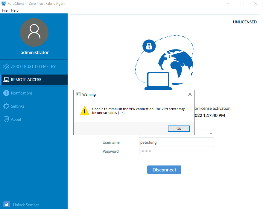 FortiClient SSL VPN Error PeteNetLive
