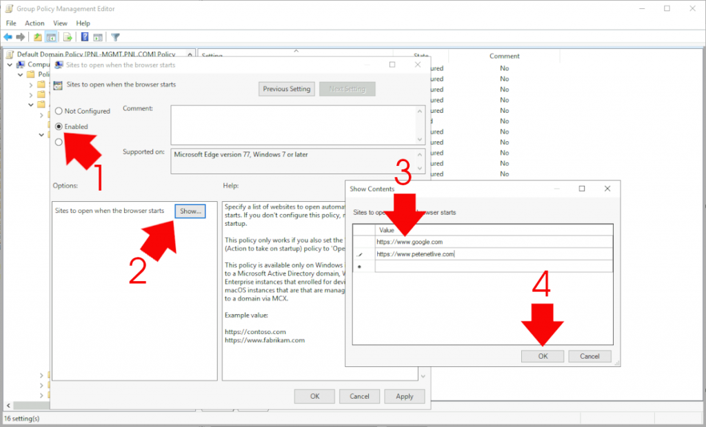 Microsoft edge multiple statup pages via gpo petenetlive