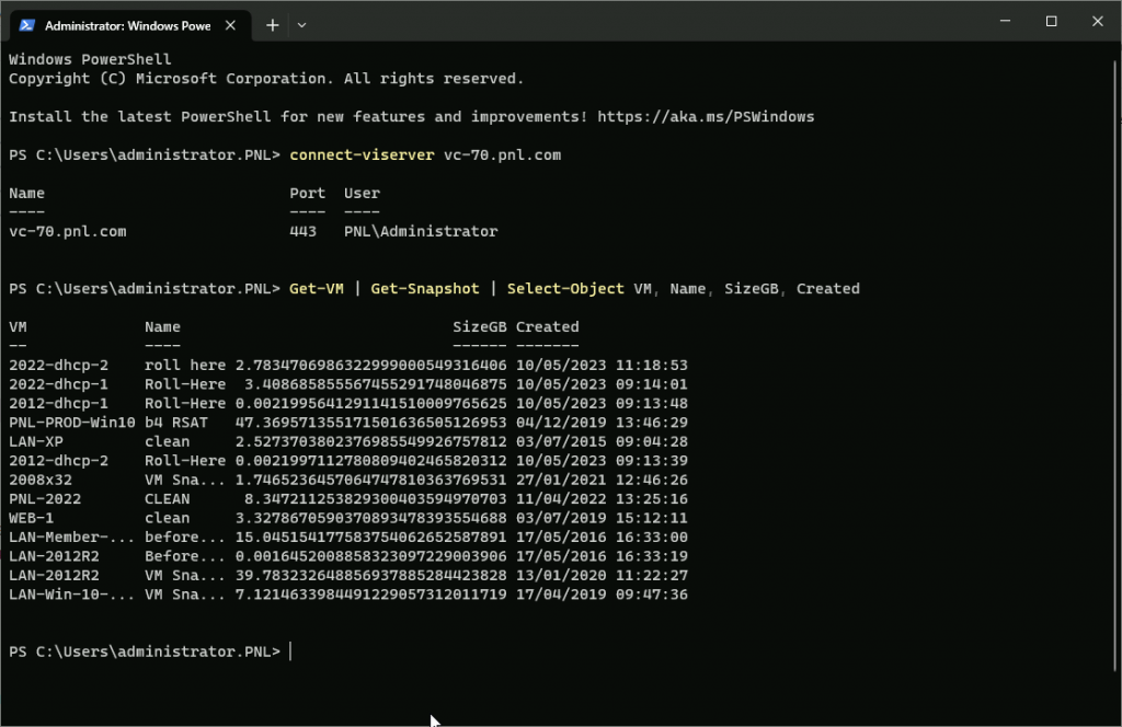PowerCLI Get Snapshot Information