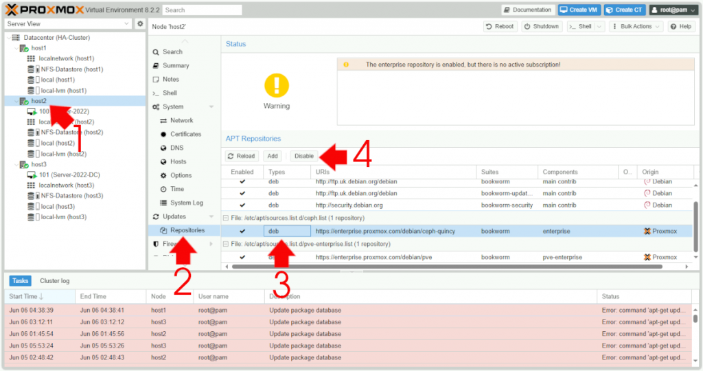 Proxmox update package database error petenetlive